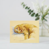 Kat Pastel - Oranje tablet - Relaxed Pose Briefkaart (Staand voorkant)