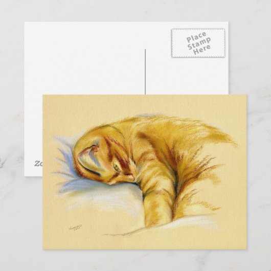Kat Pastel - Oranje tablet - Relaxed Pose Briefkaart (Voorkant / Achterkant)