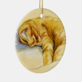 Kat Pastel - Oranje tablet - Relaxed Pose Keramisch Ornament (Rechts)