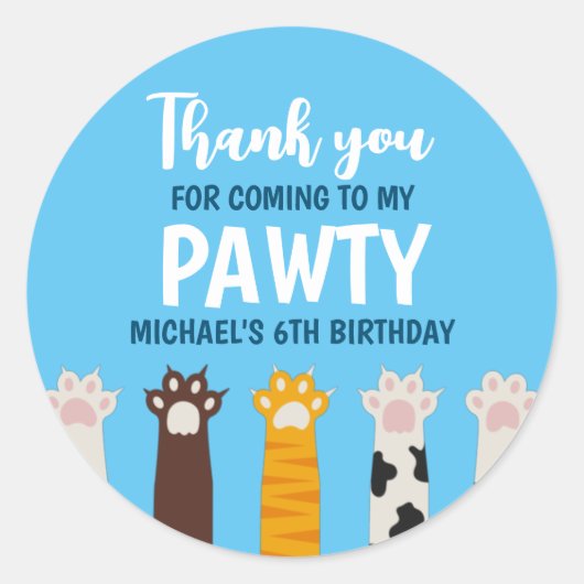 Kat Pat Paws Pawty Animals van afgelopen dag Ronde Sticker (Voorkant)