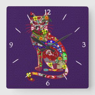 Kat patchwork vierkante klok