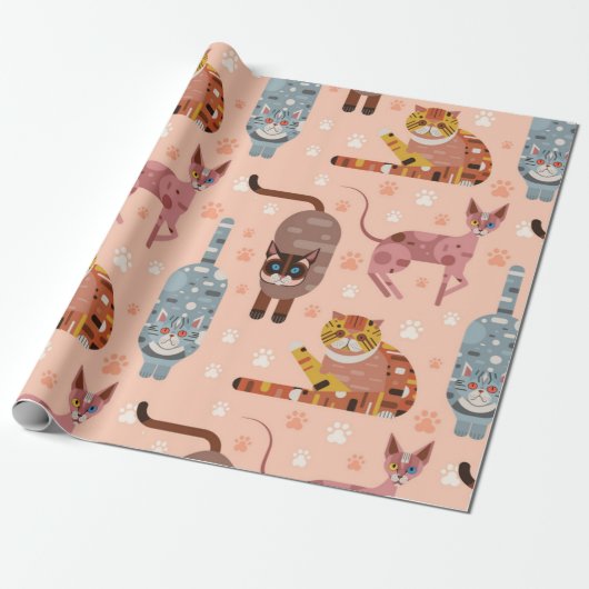 Kat patroon cadeaupapier (Uitgerold)