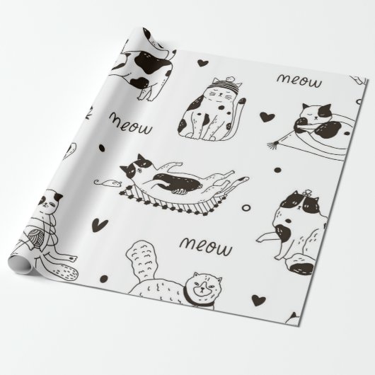Kat patroon cadeaupapier (Uitgerold)