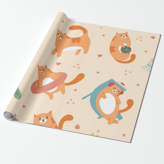 Kat patroon cadeaupapier (Uitgerold)