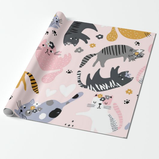 Kat patroon cadeaupapier (Uitgerold)