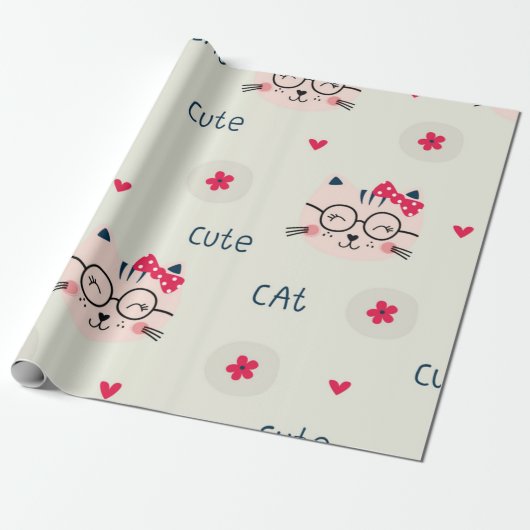 Kat patroon cadeaupapier (Uitgerold)