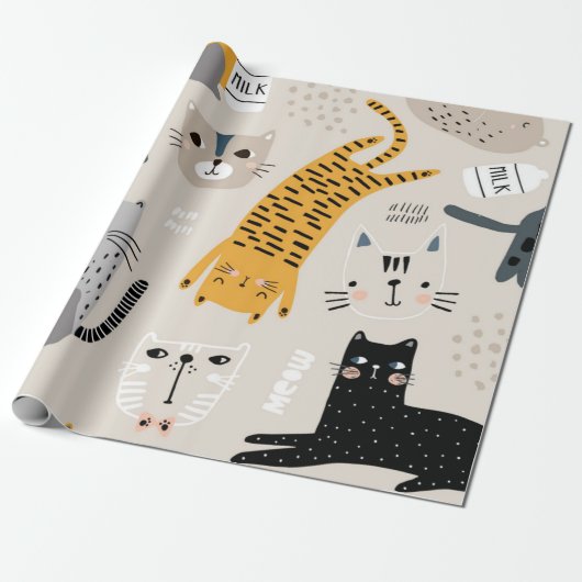 Kat patroon cadeaupapier (Uitgerold)