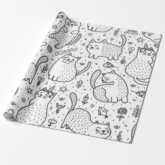 Kat patroon cadeaupapier (Uitgerold)