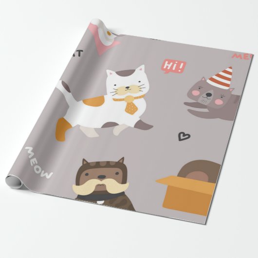 Kat patroon cadeaupapier (Uitgerold)