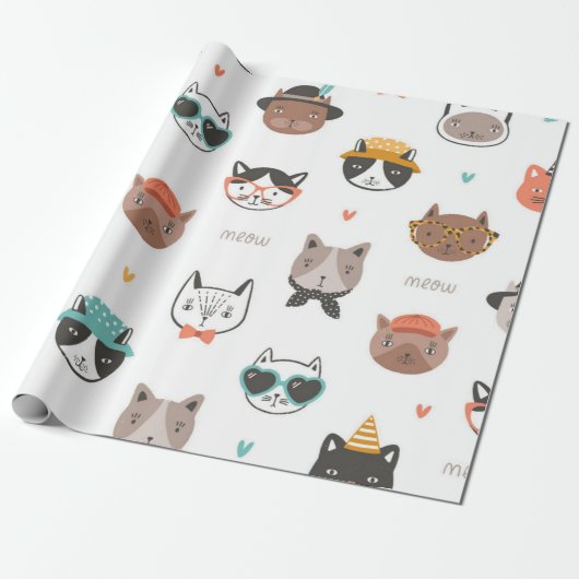 Kat patroon cadeaupapier (Uitgerold)