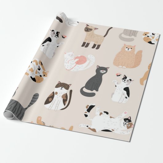 Kat patroon cadeaupapier (Uitgerold)