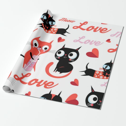 Kat patroon cadeaupapier (Uitgerold)