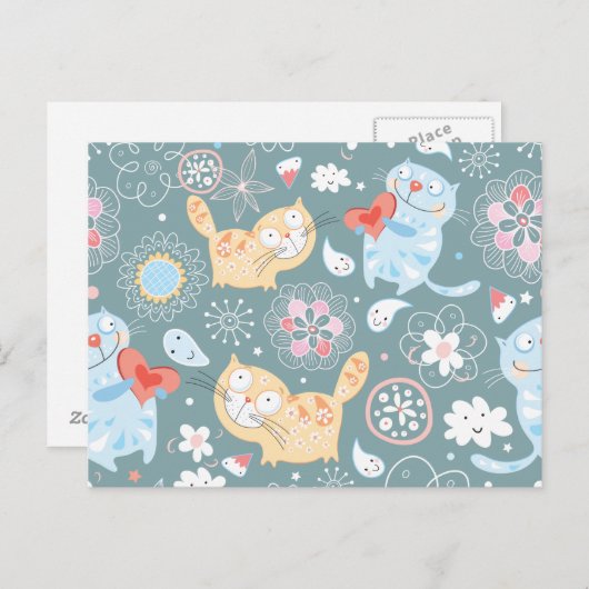 Kat Patroon drie Briefkaart (Voorkant / Achterkant)