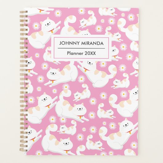 Kat Patroon Jaar en Naam Wit Planner (Voorkant)