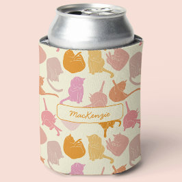 Kat Patroon Roze Oranje op maat gemaakt Blikjeskoeler