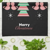 Kat-patroon voor prettige kerstbomen theedoek (Gevouwen)