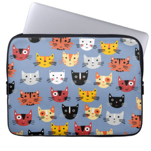 Kat Patroonblauw Laptop Sleeve