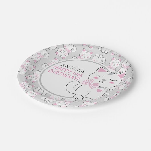 Kat Pattern Birthday Paper Borden Papieren Bordje (Gekanteld)