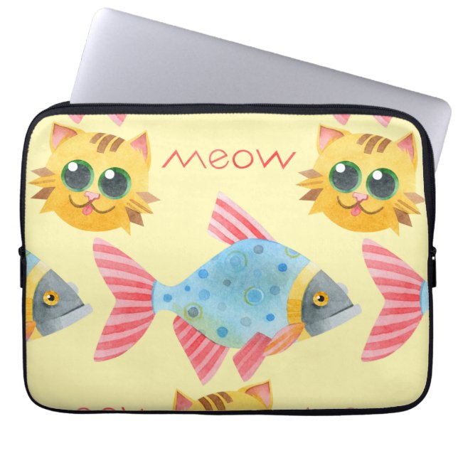 Kat Pattern Cute Colorful Pets Animals Laptop Sleeve (Voorkant)