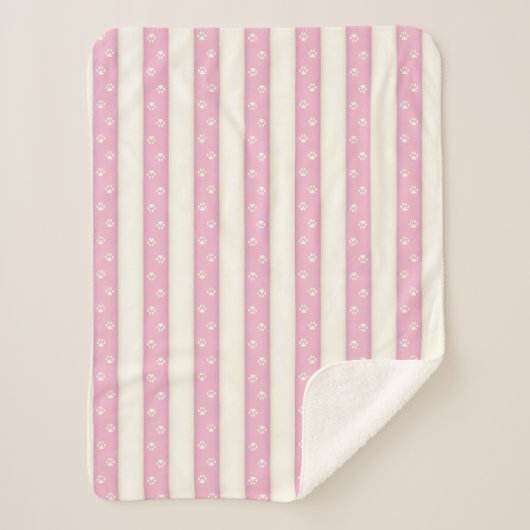 Kat Paw Drukt roze en Antiek witte strepen Sherpa Sherpa Deken (Voorkant)