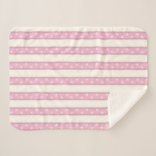 Kat Paw Drukt roze en Antiek witte strepen Sherpa Sherpa Deken (Voorkant (horizontaal))