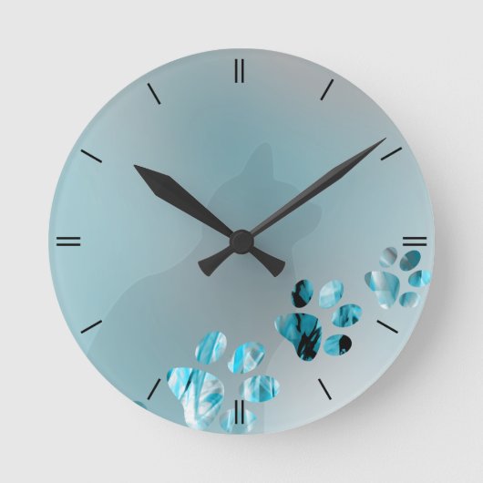 Kat Paw Light Blue Ronde Klok (Voorkant)