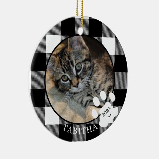 Kat Paw Print Rustic Black Buffalo Pset foto Keramisch Ornament (Rechts)