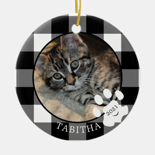 Kat Paw Print Rustic Black Buffalo Pset foto Keramisch Ornament (Voorkant)