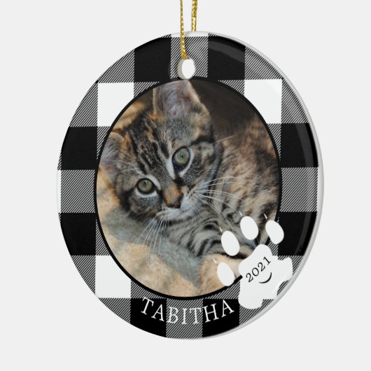 Kat Paw Print Rustic Black Buffalo Pset foto Keramisch Ornament (Links)