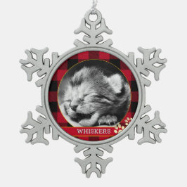 Kat Pawprint, rode buffelplaat, baby keukenfoto Tin Sneeuwvlok Ornament