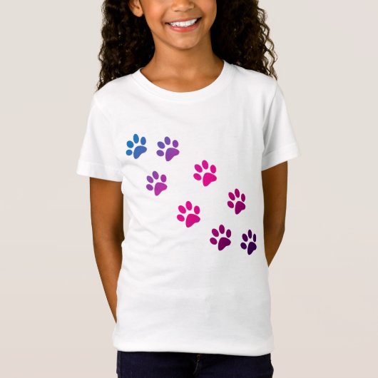 Kat Paws Pattern roze Blue Paars Cute T-shirt (Voorkant)