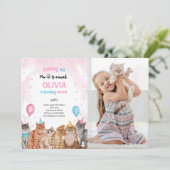 Kat Pawty Dieren Meisje Verjaardag Foto Kaart (Staand voorkant)