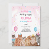 Kat Pawty Dieren Meisje Verjaardag Kaart (Voorkant)