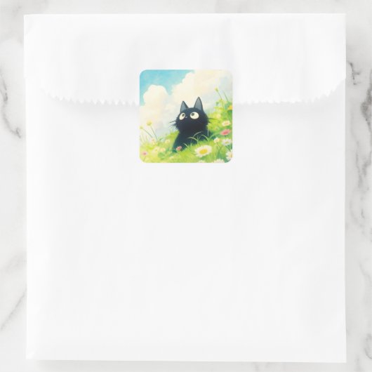Kat Peaceful Meadow Vierkante Sticker (Tas)