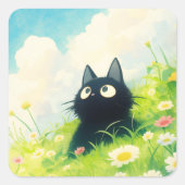 Kat Peaceful Meadow Vierkante Sticker (Voorkant)