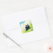 Kat Peaceful Meadow Vierkante Sticker (Envelop)