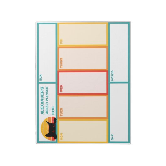 Kat Peek-A-Boo Retro Sunset Weekly Planner Notitieblok (Linkerzijde)