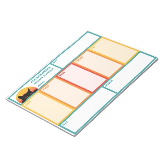 Kat Peek-A-Boo Retro Sunset Weekly Planner Notitieblok (Schuin)