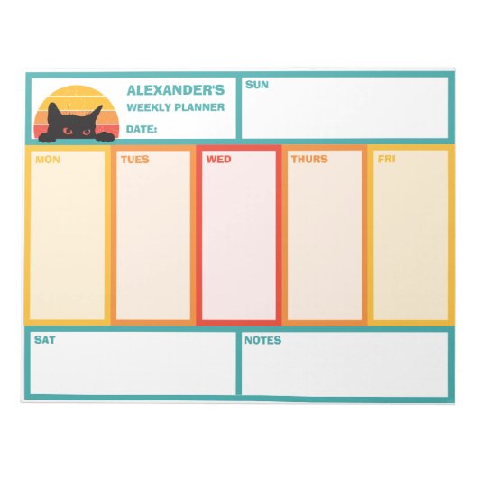 Kat Peek-A-Boo Retro Sunset Weekly Planner Notitieblok (Voorkant)
