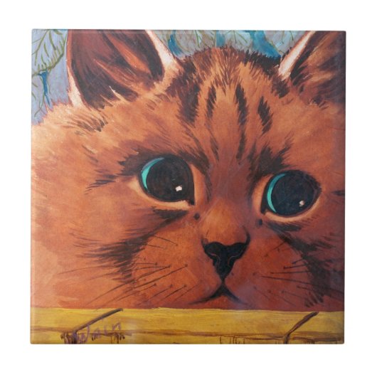 Kat peering Over Wall, Louis Wain Tegeltje (Voorkant)