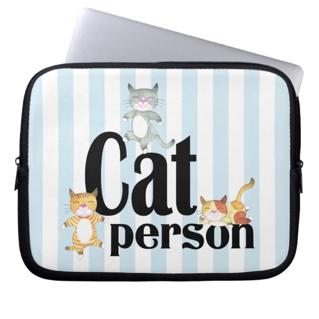 Kat Person Whimsical-Katten op strepen Laptop Sleeve (Voorkant)