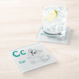 Kat personaliseer ABC: Letter C - Voeg je naam toe Glazen Onderzetter