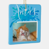 Kat Pet Blue Xmas kerstfoto Keramisch Ornament (Rechts)