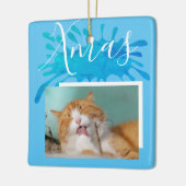 Kat Pet Blue Xmas kerstfoto Keramisch Ornament (Links)