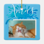 Kat Pet Blue Xmas kerstfoto Keramisch Ornament (Achterkant)