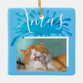 Kat Pet Blue Xmas kerstfoto Keramisch Ornament
