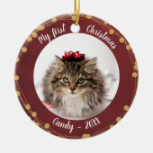 Kat Pet Eerste Kerstfeest Foto Rustige Light Wreat Keramisch Ornament (Voorkant)