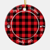 Kat Pet Eerste Kerstmis Foto Rustic Buffalo Check Keramisch Ornament (Voorkant)