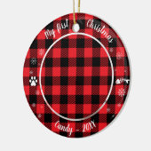 Kat Pet Eerste Kerstmis Foto Rustic Buffalo Check Keramisch Ornament (Links)