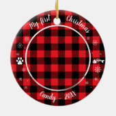 Kat Pet Eerste Kerstmis Foto Rustic Buffalo Check Keramisch Ornament (Achterkant)